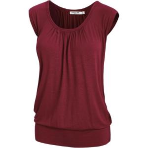 imageLock and Love Womens Scoop Neck Short Sleeve SolidPrintDipDye Sweetheart Top S3XL Plus SizeWt1054wine