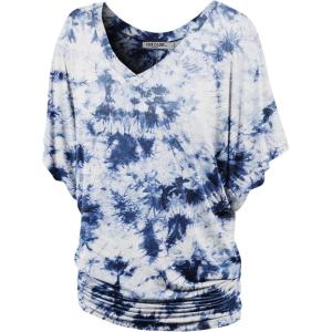 imageLock and Love Womens Short Sleeve Crew NeckV Neck TieDye Dolman Tunic TopWt1116whitenavy