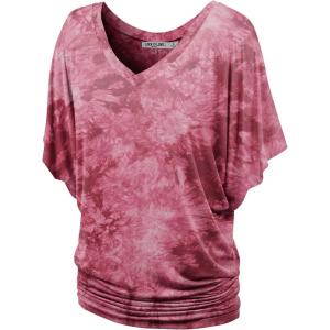 imageLock and Love Womens Short Sleeve Crew NeckV Neck TieDye Dolman Tunic TopWt1116wine