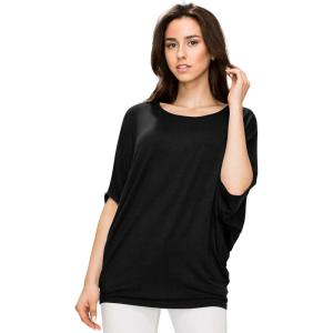 imageLock and Love Womens Solid Scoop Neck Short Sleeve Loose Blouse Batwing Dolman Top OversizeWt1073black