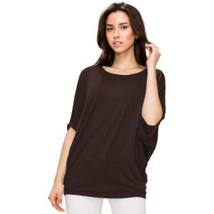 imageLock and Love Womens Solid Scoop Neck Short Sleeve Loose Blouse Batwing Dolman Top OversizeWt1073brown