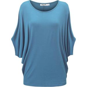 imageLock and Love Womens Solid Scoop Neck Short Sleeve Loose Blouse Batwing Dolman Top OversizeWt1073denim