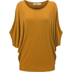 imageLock and Love Womens Solid Scoop Neck Short Sleeve Loose Blouse Batwing Dolman Top OversizeWt1073mustard