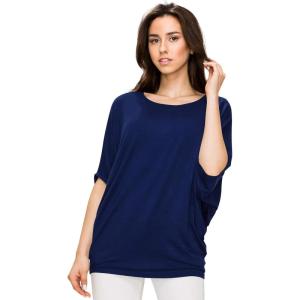 imageLock and Love Womens Solid Scoop Neck Short Sleeve Loose Blouse Batwing Dolman Top OversizeWt1073navy