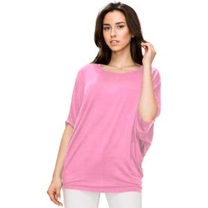 imageLock and Love Womens Solid Scoop Neck Short Sleeve Loose Blouse Batwing Dolman Top OversizeWt1073pink