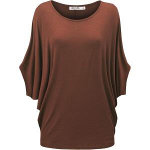 imageLock and Love Womens Solid Scoop Neck Short Sleeve Loose Blouse Batwing Dolman Top OversizeWt1073rust