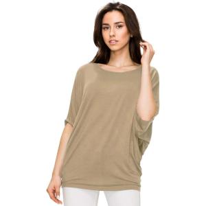 imageLock and Love Womens Solid Scoop Neck Short Sleeve Loose Blouse Batwing Dolman Top OversizeWt1073taupe
