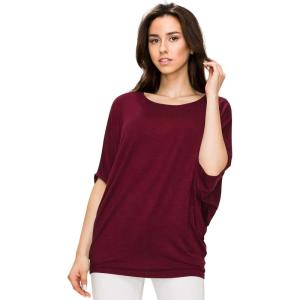 imageLock and Love Womens Solid Scoop Neck Short Sleeve Loose Blouse Batwing Dolman Top OversizeWt1073wine