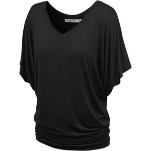 imageLock and Love Womens Versatile Casual Short Sleeve Dolman Top  Loose Fit Boat Neck ampamp VNeck TShirtWt1038black