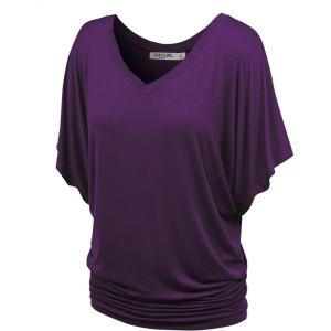 imageLock and Love Womens Versatile Casual Short Sleeve Dolman Top  Loose Fit Boat Neck ampamp VNeck TShirtWt1038darkpurple