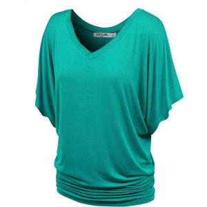 imageLock and Love Womens Versatile Casual Short Sleeve Dolman Top  Loose Fit Boat Neck ampamp VNeck TShirtWt1038jade