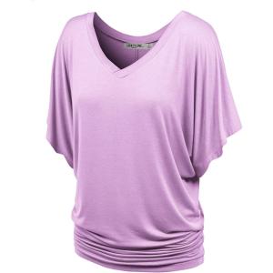 imageLock and Love Womens Versatile Casual Short Sleeve Dolman Top  Loose Fit Boat Neck ampamp VNeck TShirtWt1038lavender