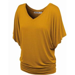 imageLock and Love Womens Versatile Casual Short Sleeve Dolman Top  Loose Fit Boat Neck ampamp VNeck TShirtWt1038mustard