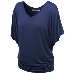 imageLock and Love Womens Versatile Casual Short Sleeve Dolman Top  Loose Fit Boat Neck ampamp VNeck TShirtWt1038navy