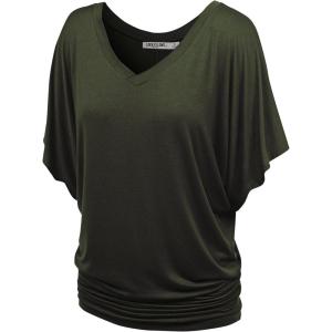 imageLock and Love Womens Versatile Casual Short Sleeve Dolman Top  Loose Fit Boat Neck ampamp VNeck TShirtWt1038olive