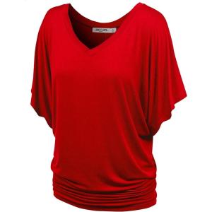 imageLock and Love Womens Versatile Casual Short Sleeve Dolman Top  Loose Fit Boat Neck ampamp VNeck TShirtWt1038red
