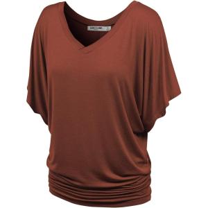 imageLock and Love Womens Versatile Casual Short Sleeve Dolman Top  Loose Fit Boat Neck ampamp VNeck TShirtWt1038rust