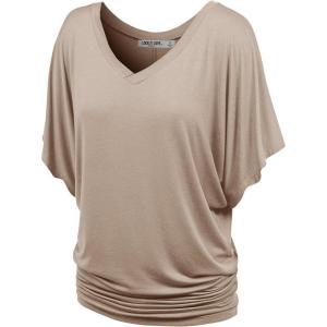 imageLock and Love Womens Versatile Casual Short Sleeve Dolman Top  Loose Fit Boat Neck ampamp VNeck TShirtWt1038taupe