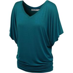 imageLock and Love Womens Versatile Casual Short Sleeve Dolman Top  Loose Fit Boat Neck ampamp VNeck TShirtWt1038teal