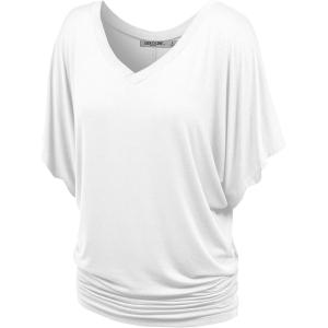 imageLock and Love Womens Versatile Casual Short Sleeve Dolman Top  Loose Fit Boat Neck ampamp VNeck TShirtWt1038white