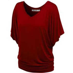 imageLock and Love Womens Versatile Casual Short Sleeve Dolman Top  Loose Fit Boat Neck ampamp VNeck TShirtWt1038wine