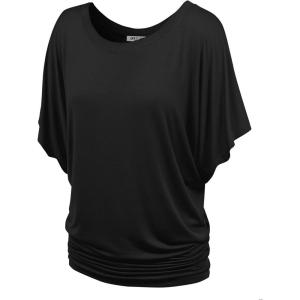 imageLock and Love Womens Versatile Casual Short Sleeve Dolman Top  Loose Fit Boat Neck ampamp VNeck TShirtWt742black