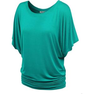 imageLock and Love Womens Versatile Casual Short Sleeve Dolman Top  Loose Fit Boat Neck ampamp VNeck TShirtWt742jade