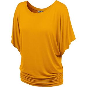 imageLock and Love Womens Versatile Casual Short Sleeve Dolman Top  Loose Fit Boat Neck ampamp VNeck TShirtWt742mustard