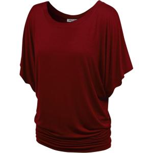 imageLock and Love Womens Versatile Casual Short Sleeve Dolman Top  Loose Fit Boat Neck ampamp VNeck TShirtWt742wine